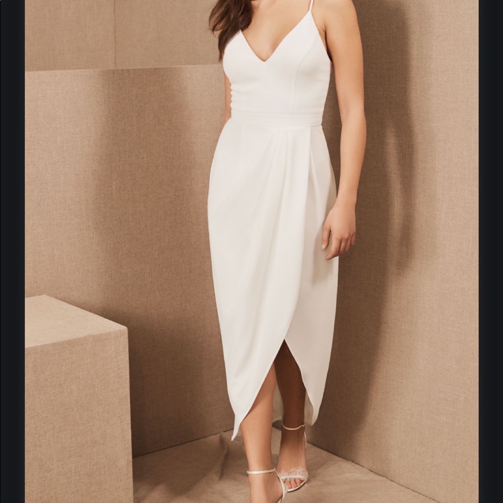 BHLDN Caron V-Neck Crepe Dress, Ivory